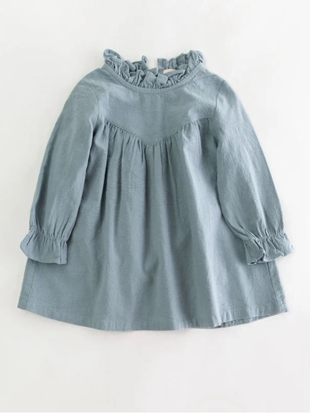 Ruffle Collar Long Sleeve Toddler Girl’s Dress - Robin’s Egg Blue